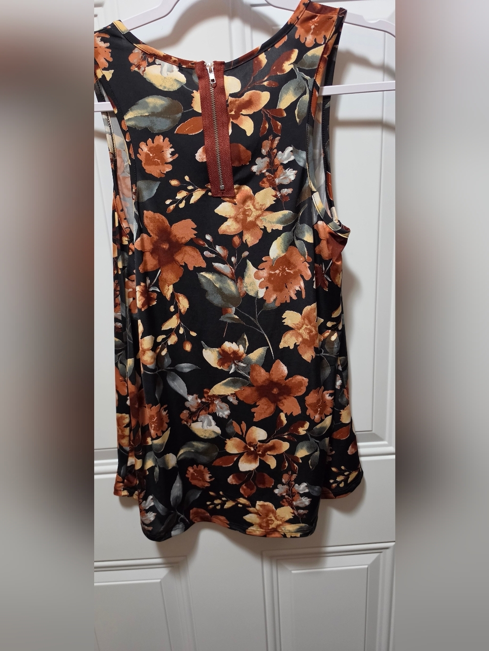Pulse Black Floral Tank with Rust Colored Flowers - Picture 3 of 6
